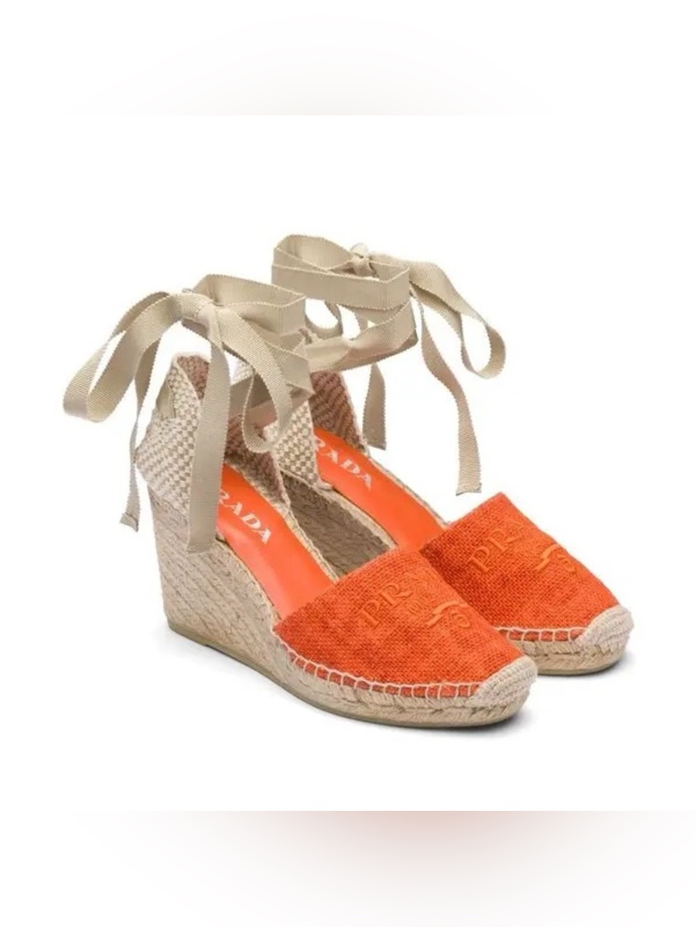 Nwt Prada Espadrille Wedge Sandals In Orange
